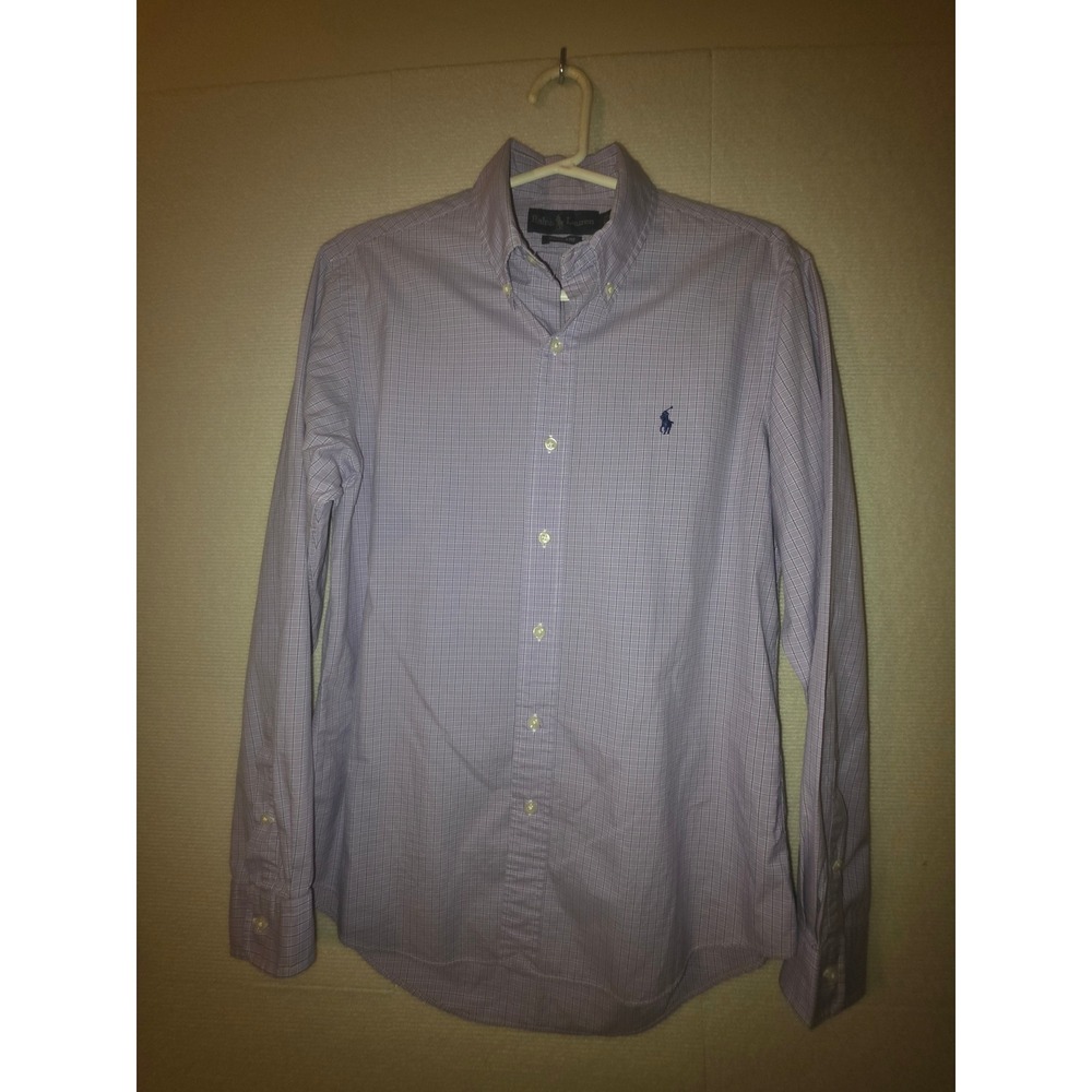 Ralph Lauren Custom Fit Mens Purple Micro Check Button Down Shirt Size M